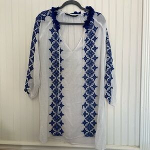 ✨END OF YEAR SALE✨ Zara White Swim Cover-up with Blue Fringe Detail size S